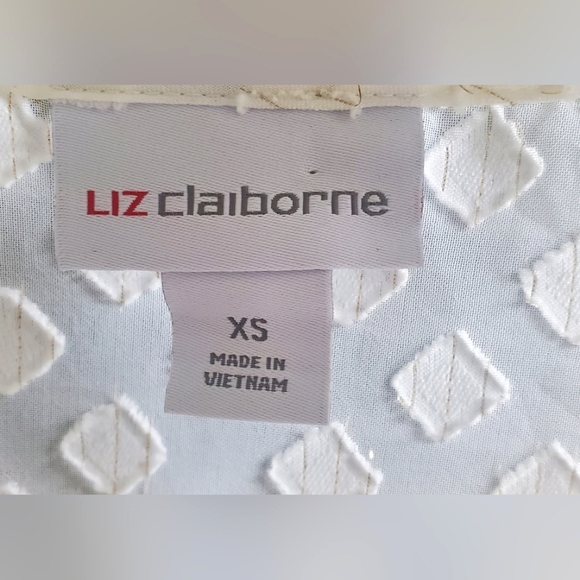 Liz Claiborne Chiffon Keyhole Blouse Long Sleeves Ivory Gold Size XS - Picture 7 of 13